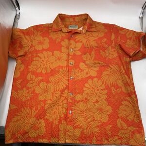Royaura Hawaiian Shirt Men's 2XL Orange Yellow Floral VGC Seersucker